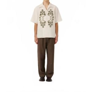 NEW COMMAS reflection embroidered oversized shirt in flax-green